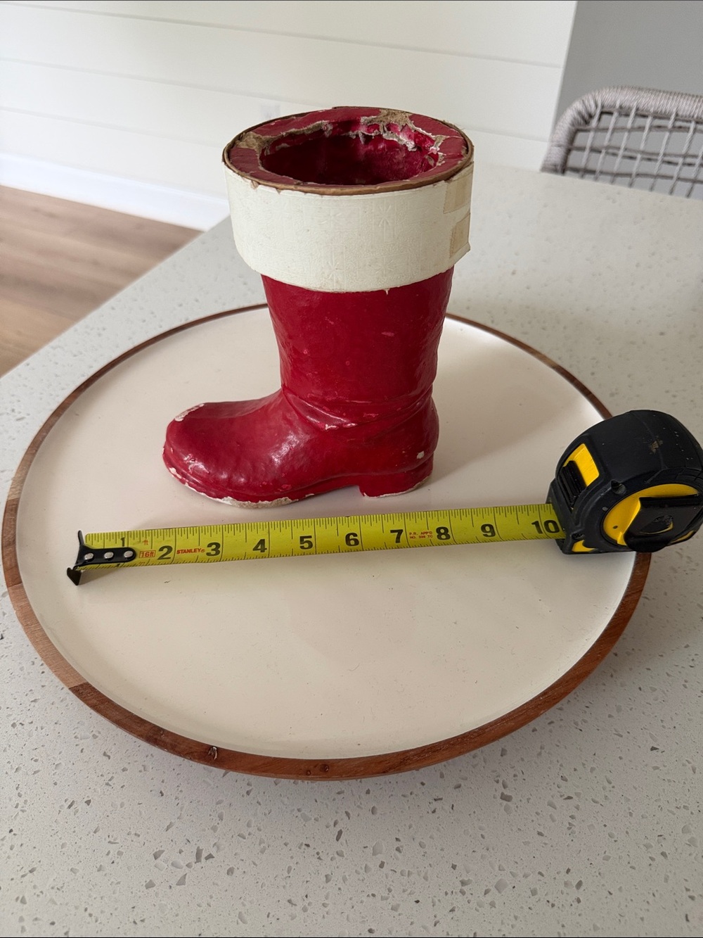 BOOT16 Red Paper Mache or Pulp Santa Boot Gift & Candy Vessel